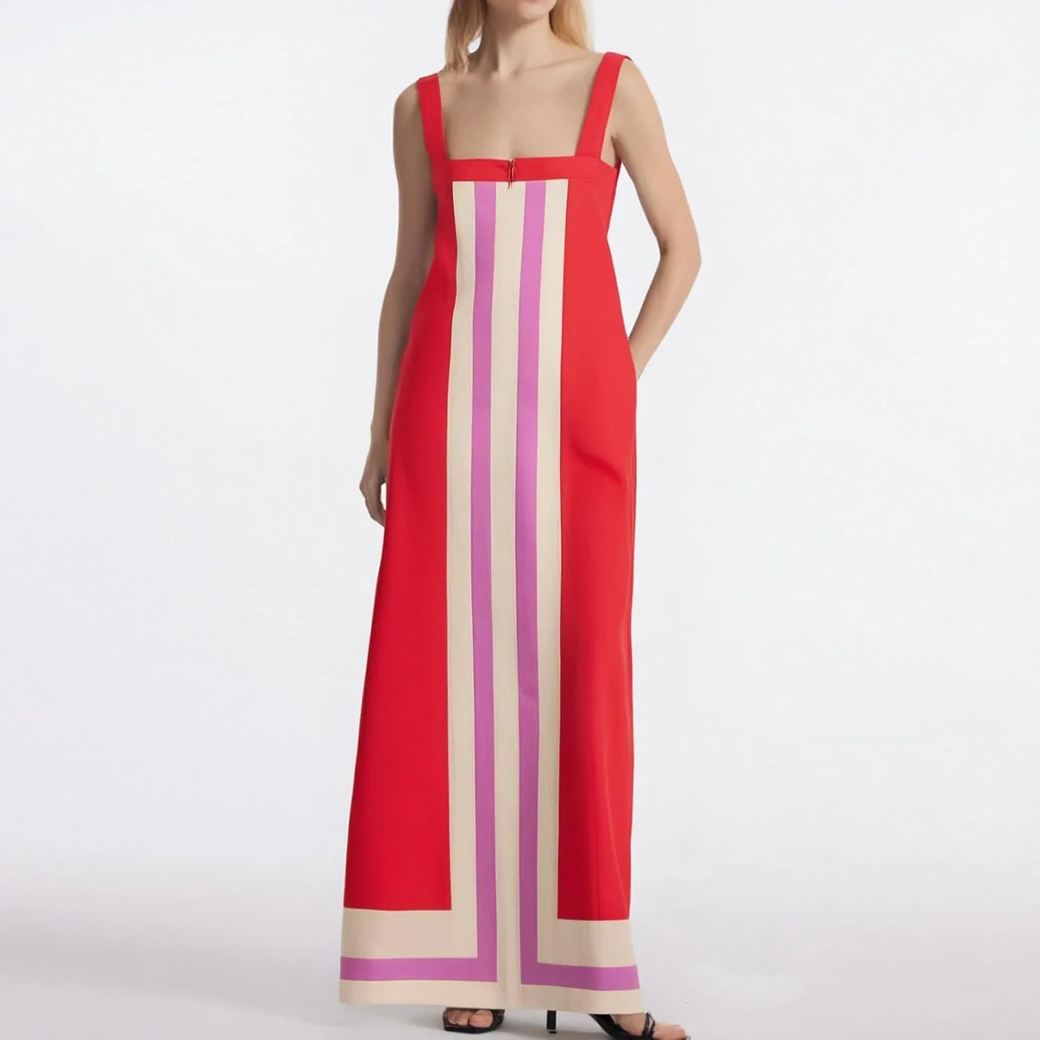 Linen Dresses for Women 2025 Color Block Summer Sun Dresses Beach Vacation Sleeveless Spaghetti Strap Maxi Dress