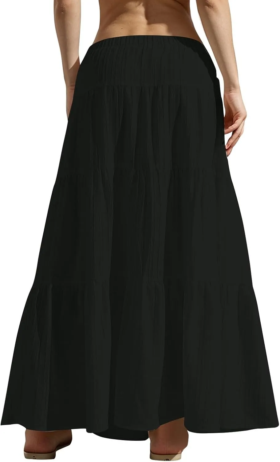 Linen Maxi Skirts for Women Elegant Pleated Tiered A Line Long Skirt Casual Summer Flowy Beach Skirt Vacation Outfits