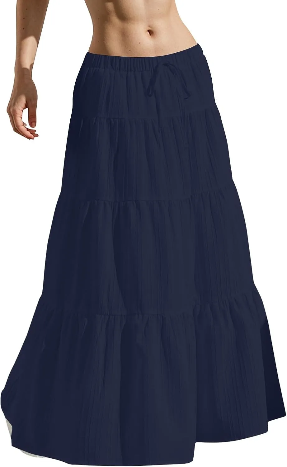 Linen Maxi Skirts for Women Elegant Pleated Tiered A Line Long Skirt Casual Summer Flowy Beach Skirt Vacation Outfits