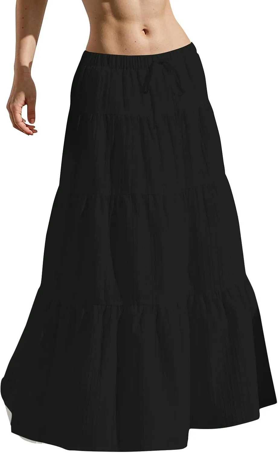 Linen Maxi Skirts for Women Elegant Pleated Tiered A Line Long Skirt Casual Summer Flowy Beach Skirt Vacation Outfits