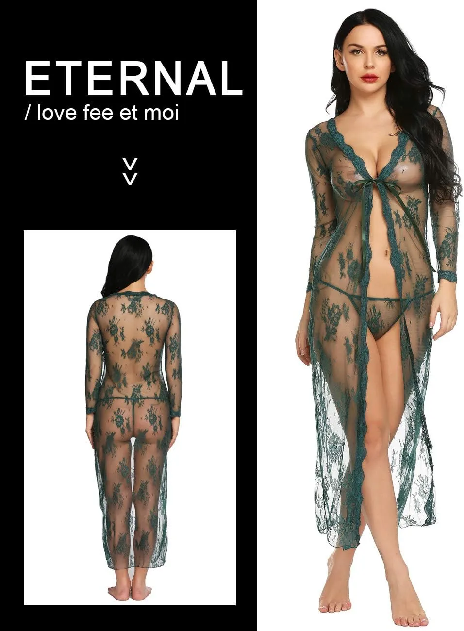 Lingerie for Women Sexy Long Lace Dress Sheer Gown See Through Kimono Robe