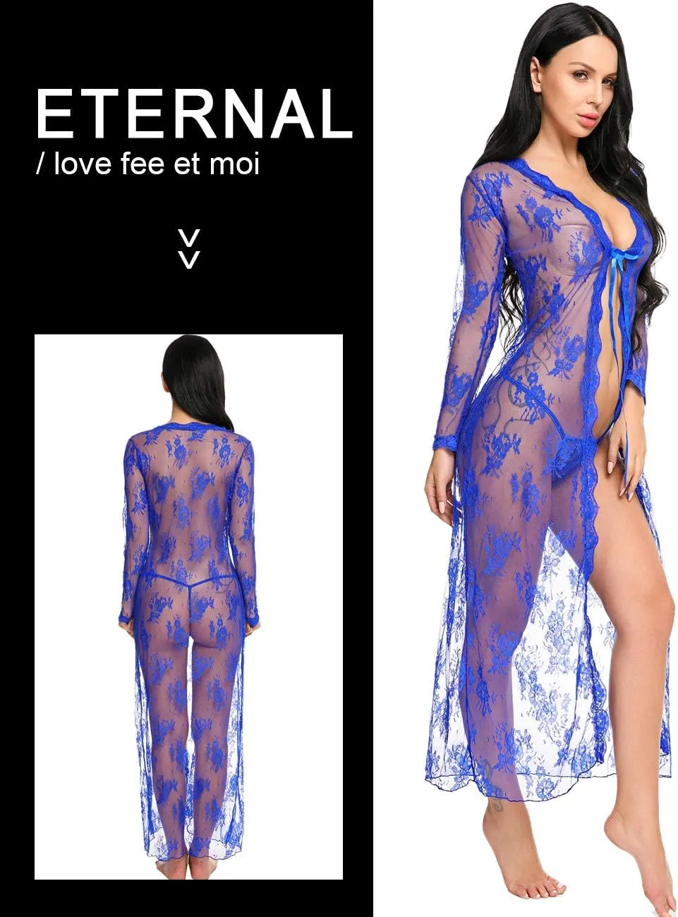 Lingerie for Women Sexy Long Lace Dress Sheer Gown See Through Kimono Robe