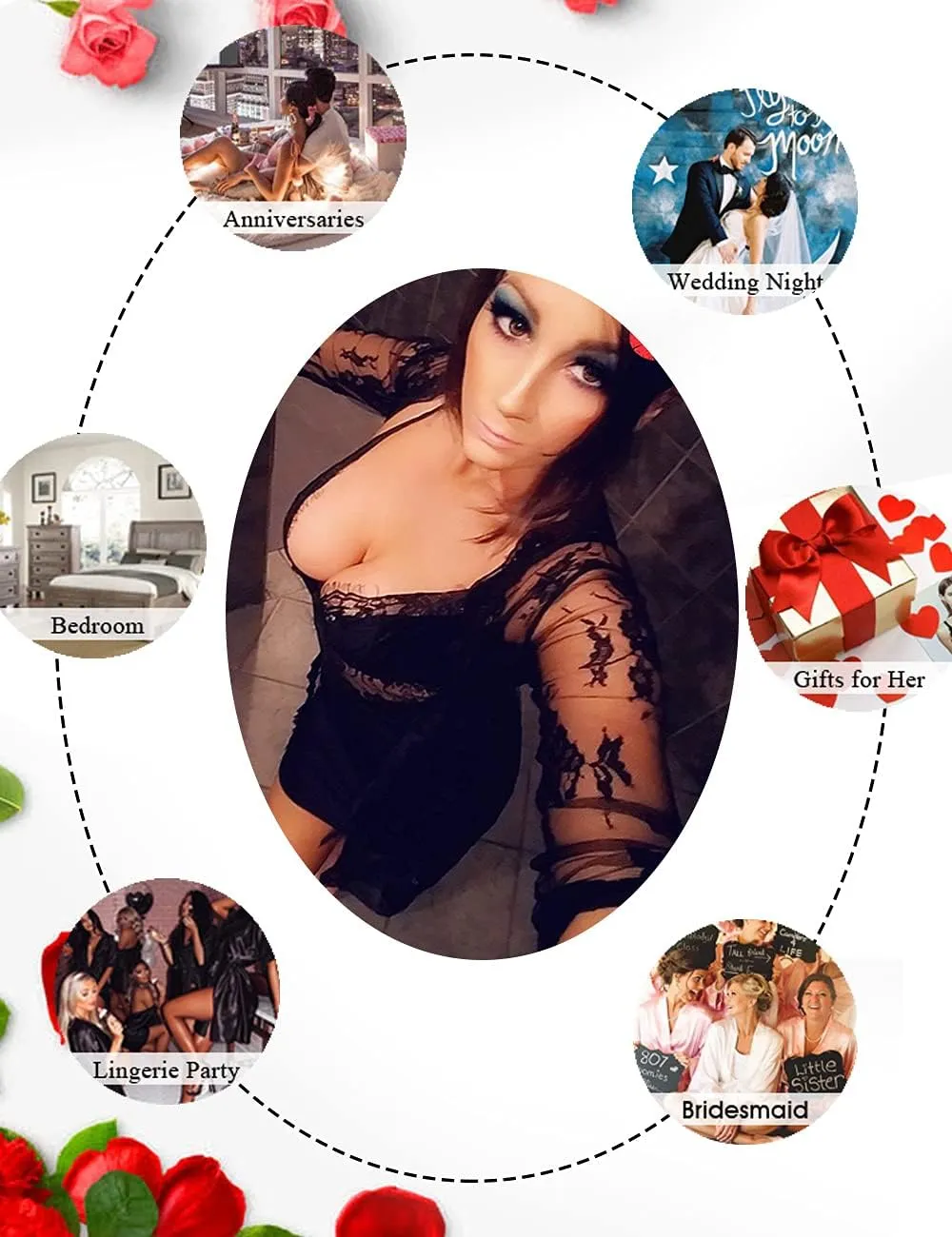 Lingerie for Women Sexy Long Lace Dress Sheer Gown See Through Kimono Robe