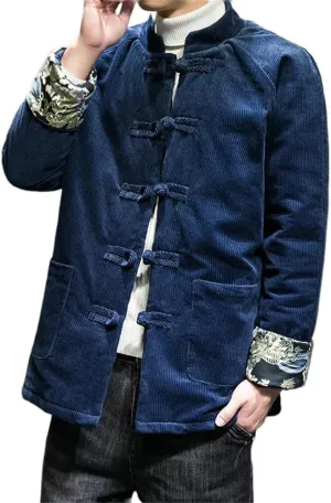 LIXINGHEITANG China Corduroy Jacket Men's Cotton-padded Winter Warm Retro Chinese Coat Traditional Dress