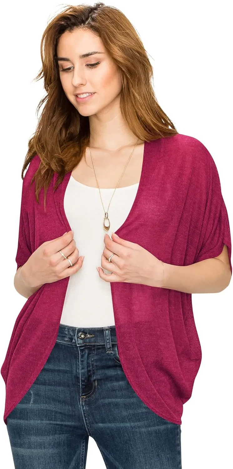 Lock and Love Kimono Style Women's Short Sleeve Open-Front Batwing Cardigan Loose fit