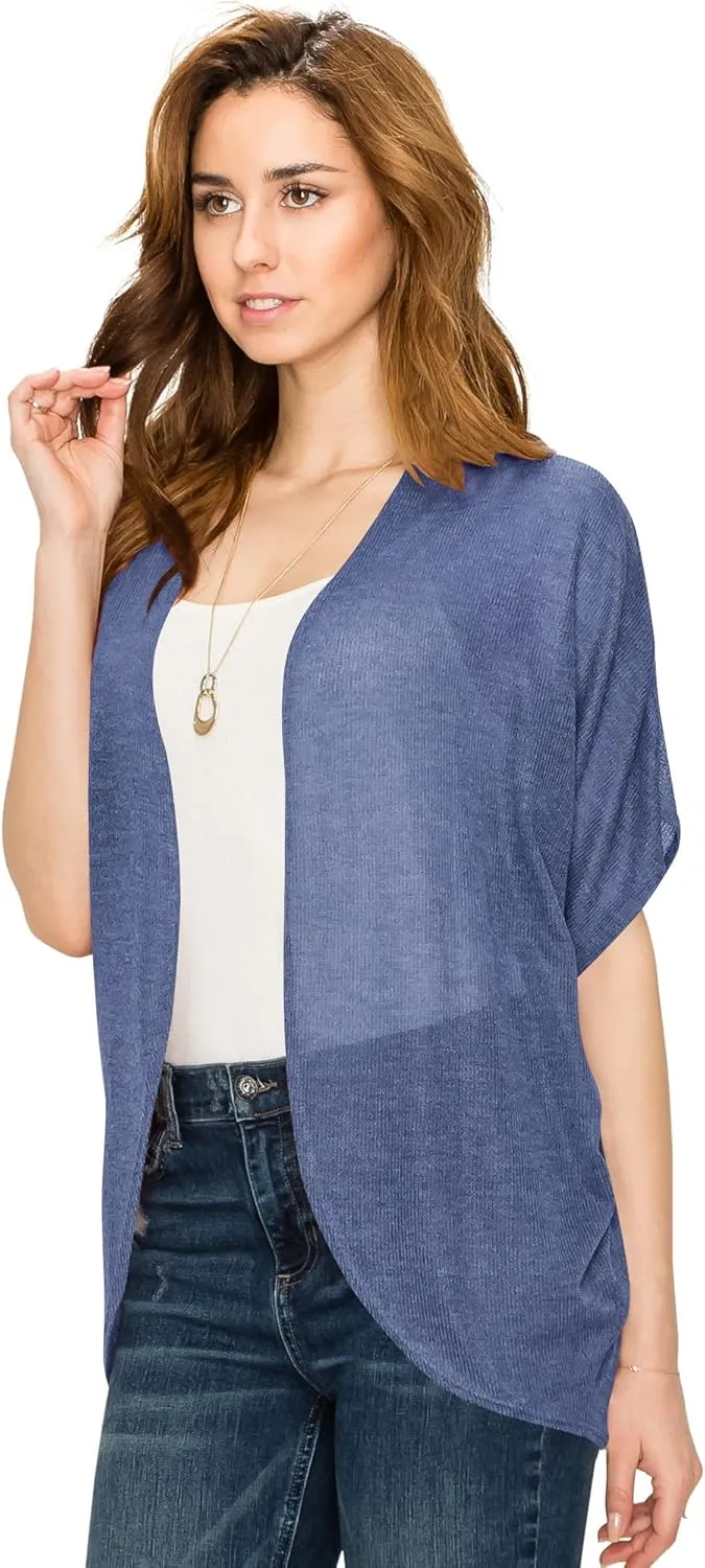 Lock and Love Kimono Style Women's Short Sleeve Open-Front Batwing Cardigan Loose fit