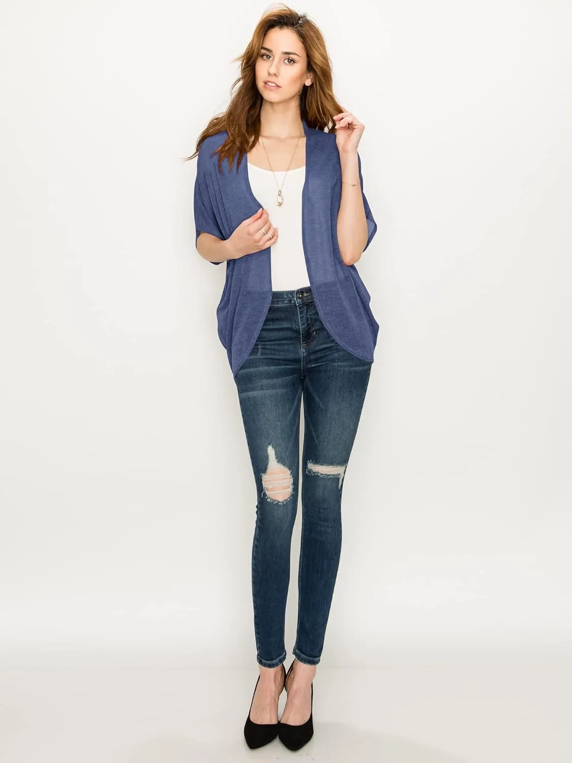 Lock and Love Kimono Style Women's Short Sleeve Open-Front Batwing Cardigan Loose fit