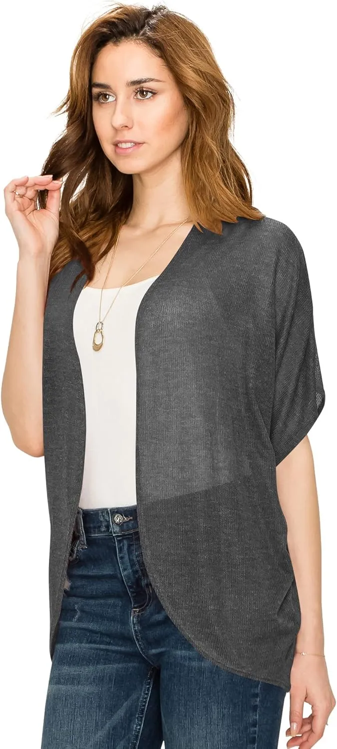 Lock and Love Kimono Style Women's Short Sleeve Open-Front Batwing Cardigan Loose fit