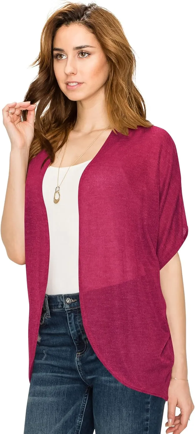 Lock and Love Kimono Style Women's Short Sleeve Open-Front Batwing Cardigan Loose fit