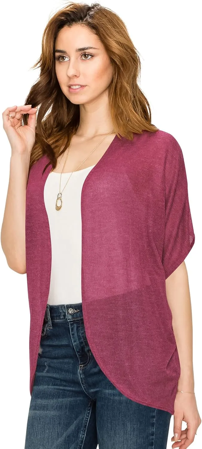 Lock and Love Kimono Style Women's Short Sleeve Open-Front Batwing Cardigan Loose fit
