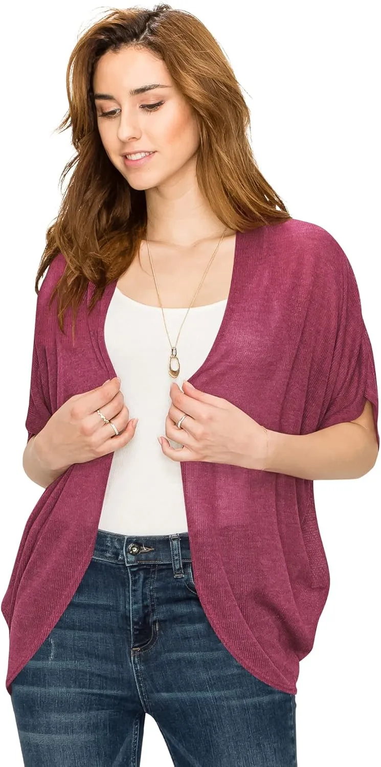Lock and Love Kimono Style Women's Short Sleeve Open-Front Batwing Cardigan Loose fit