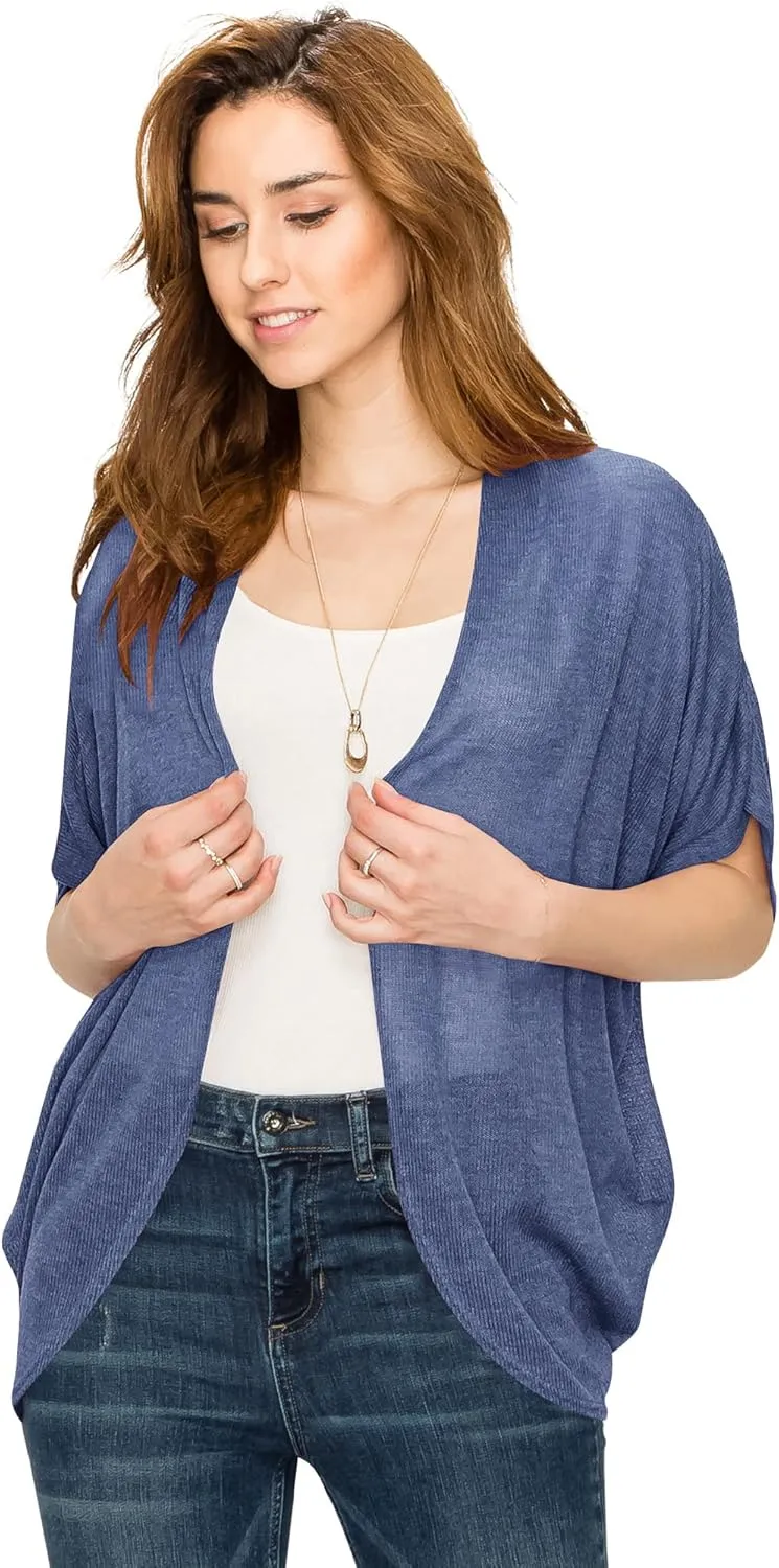 Lock and Love Kimono Style Women's Short Sleeve Open-Front Batwing Cardigan Loose fit