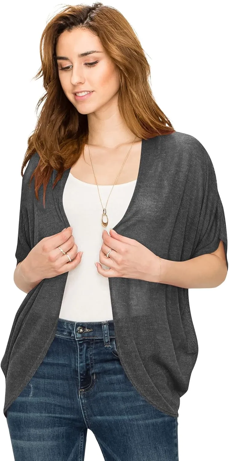 Lock and Love Kimono Style Women's Short Sleeve Open-Front Batwing Cardigan Loose fit
