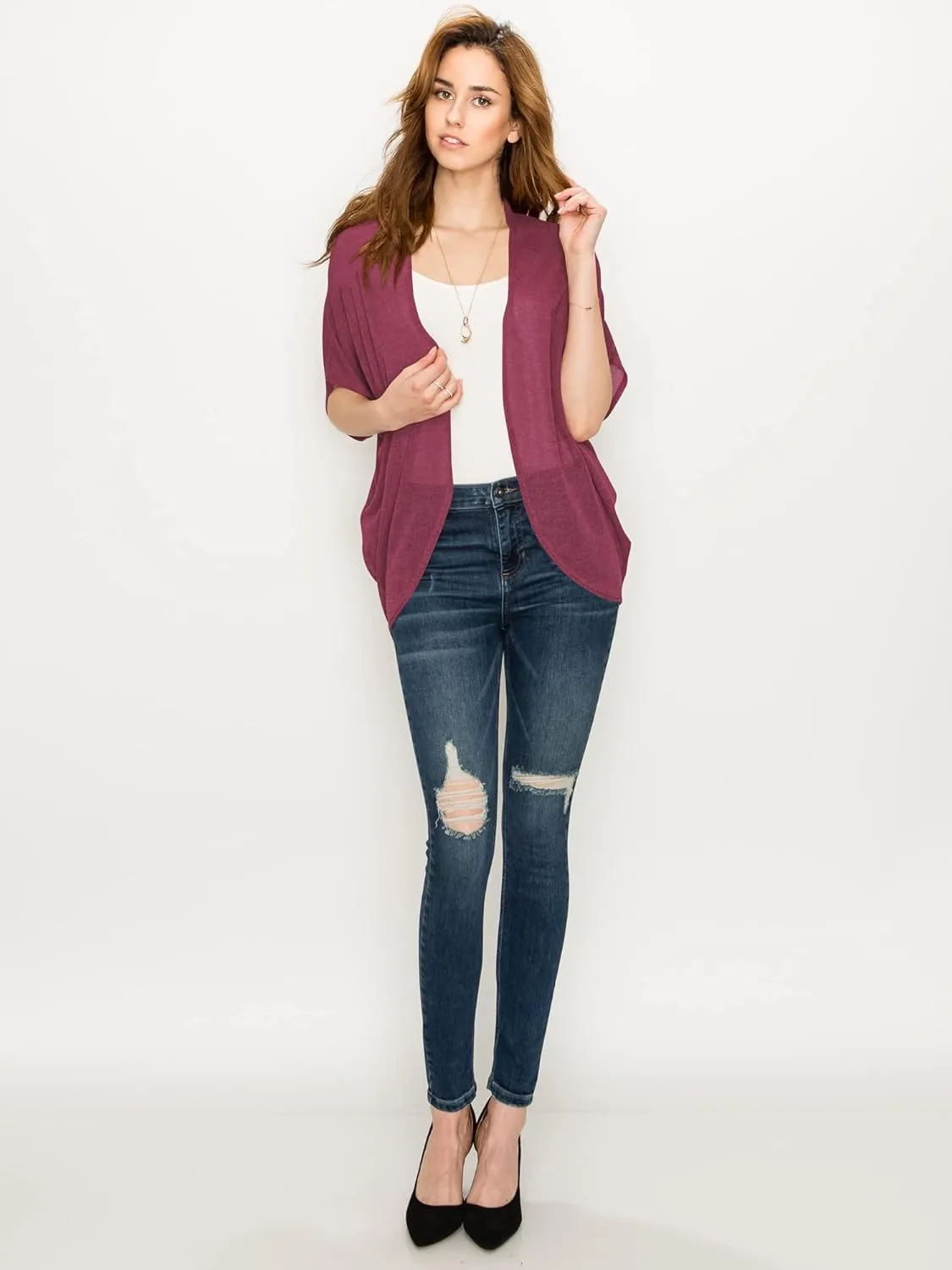 Lock and Love Kimono Style Women's Short Sleeve Open-Front Batwing Cardigan Loose fit