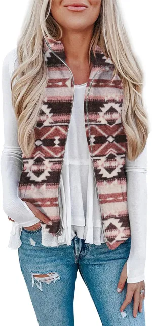 LOMON Womens Fuzzy Sherpa Fleece Jacket Lightweight Vest Cozy Sleeveless Cardigan Zipper Waistcoat Outerwear with Pocket