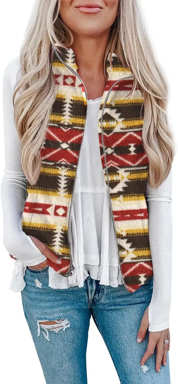 LOMON Womens Fuzzy Sherpa Fleece Jacket Lightweight Vest Cozy Sleeveless Cardigan Zipper Waistcoat Outerwear with Pocket
