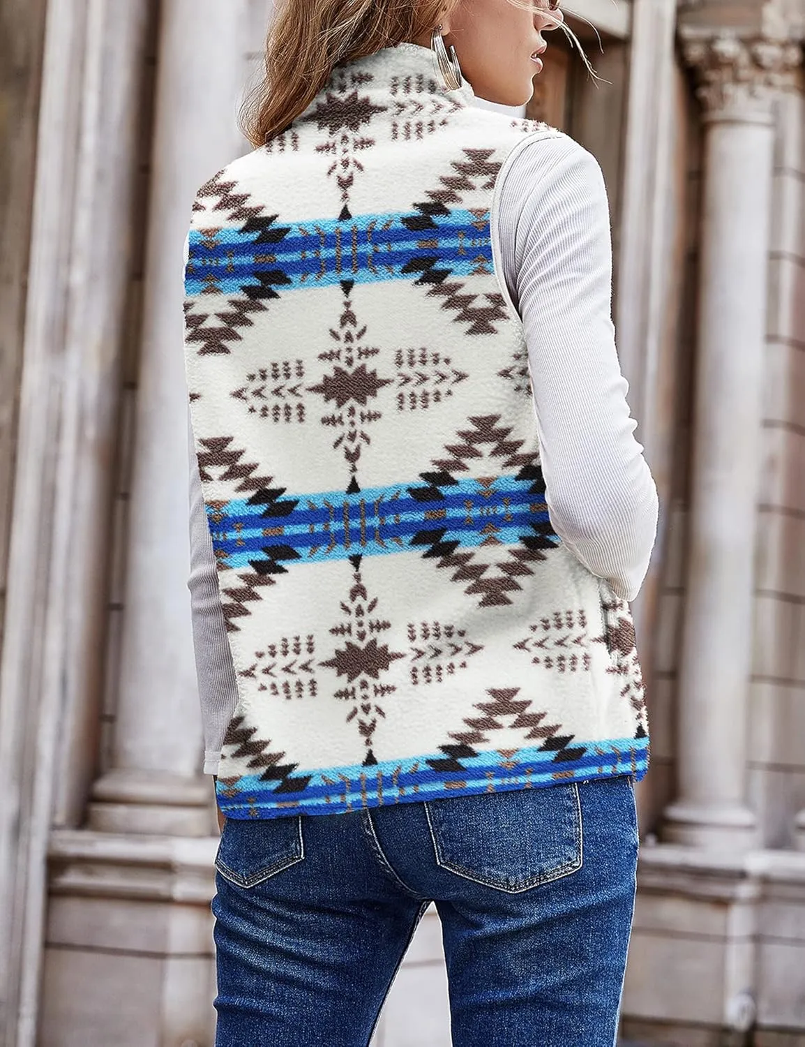 LOMON Womens Fuzzy Sherpa Fleece Jacket Lightweight Vest Cozy Sleeveless Cardigan Zipper Waistcoat Outerwear with Pocket