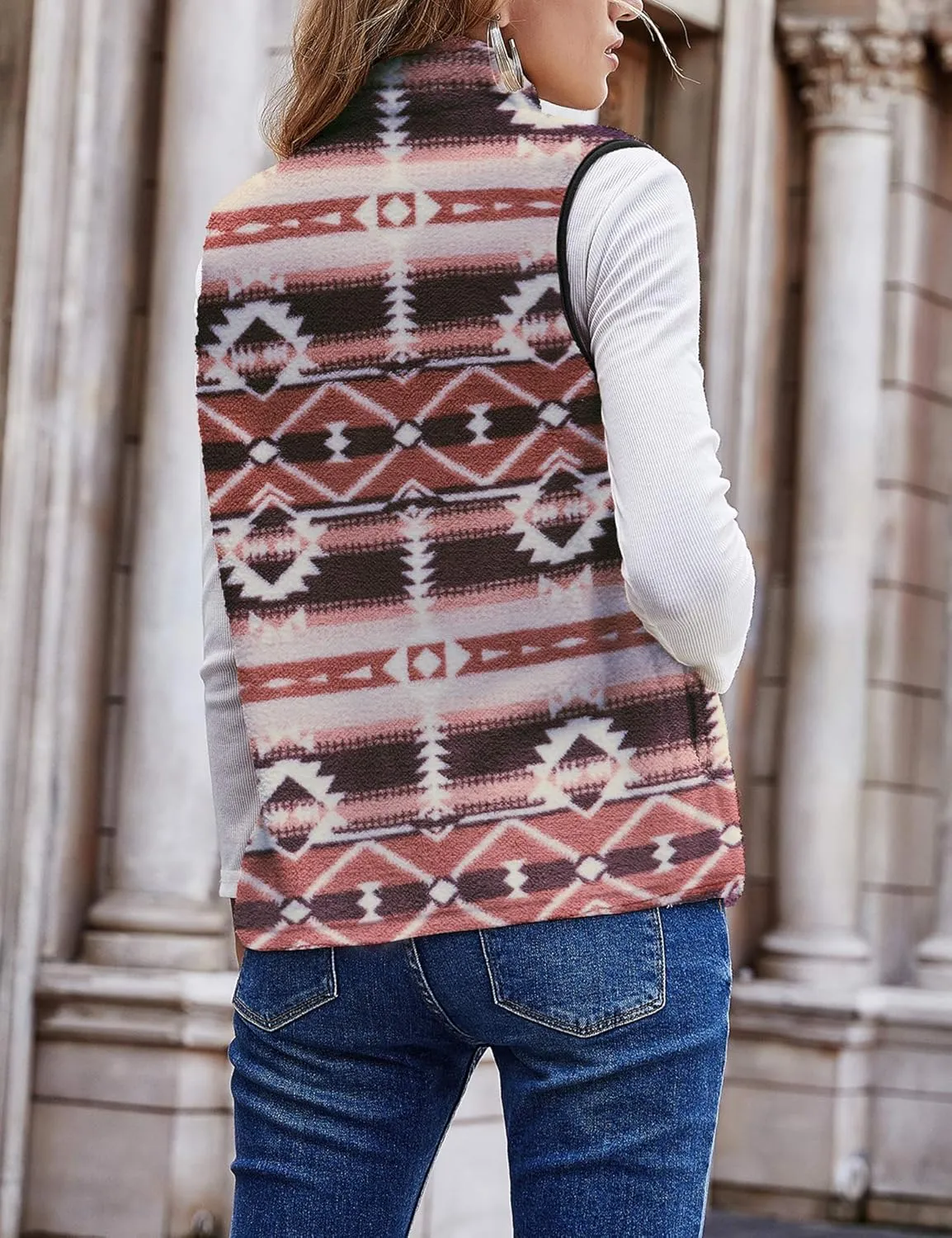 LOMON Womens Fuzzy Sherpa Fleece Jacket Lightweight Vest Cozy Sleeveless Cardigan Zipper Waistcoat Outerwear with Pocket