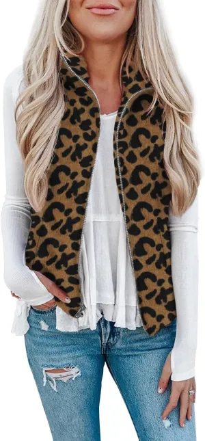 LOMON Womens Fuzzy Sherpa Fleece Jacket Lightweight Vest Cozy Sleeveless Cardigan Zipper Waistcoat Outerwear with Pocket