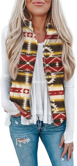LOMON Womens Fuzzy Sherpa Fleece Jacket Lightweight Vest Cozy Sleeveless Cardigan Zipper Waistcoat Outerwear with Pocket