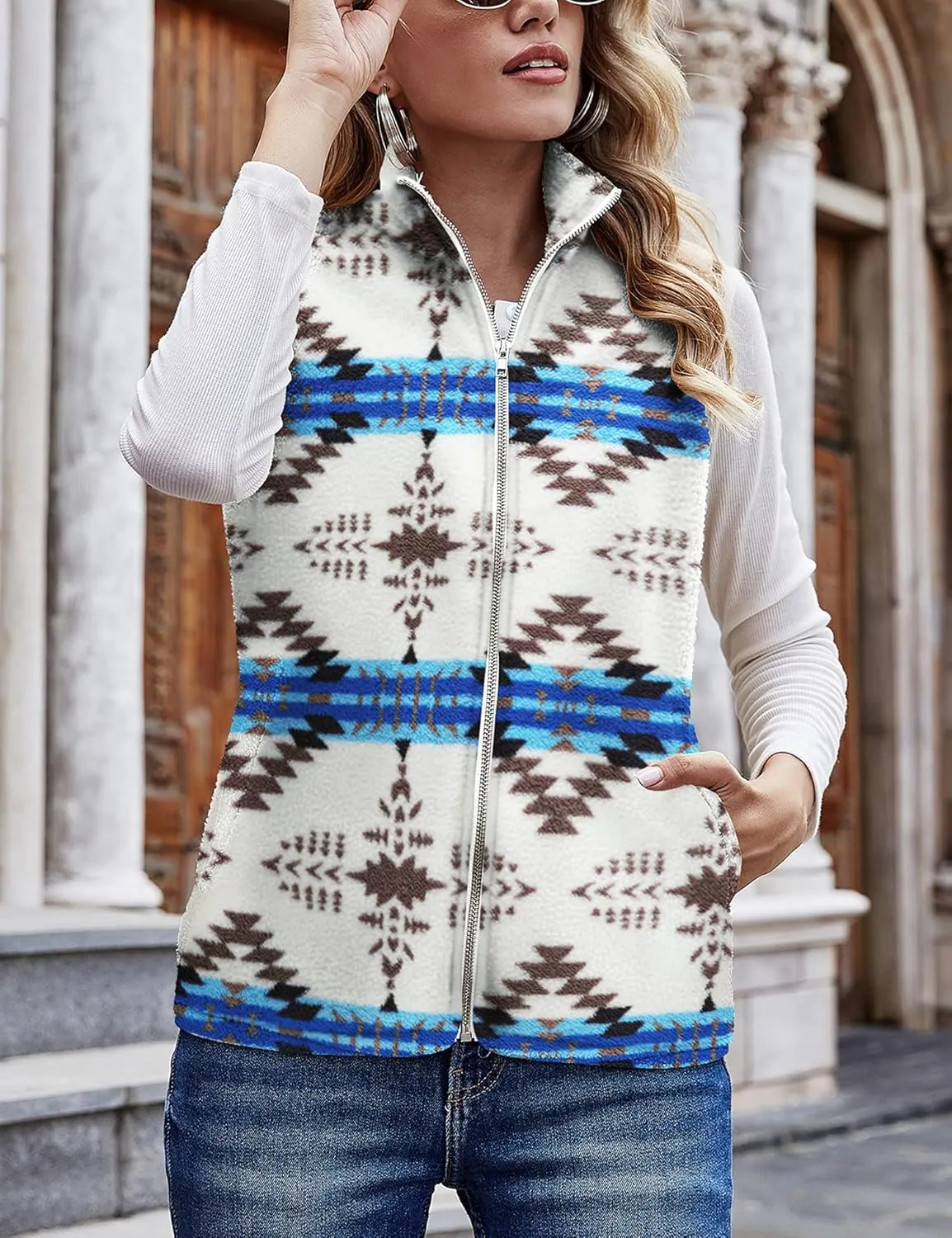LOMON Womens Fuzzy Sherpa Fleece Jacket Lightweight Vest Cozy Sleeveless Cardigan Zipper Waistcoat Outerwear with Pocket