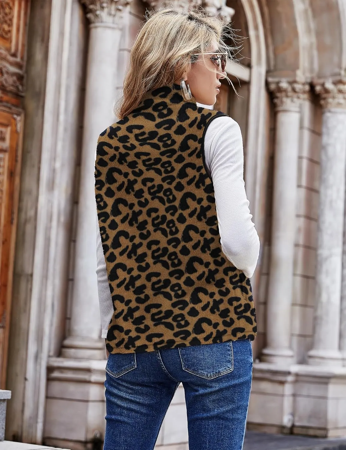 LOMON Womens Fuzzy Sherpa Fleece Jacket Lightweight Vest Cozy Sleeveless Cardigan Zipper Waistcoat Outerwear with Pocket
