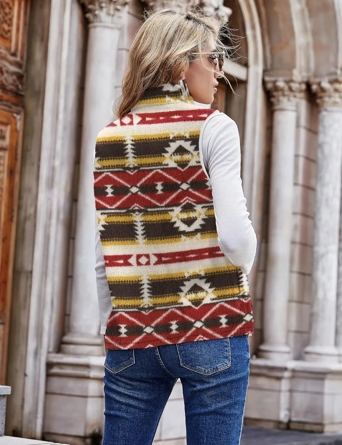 LOMON Womens Fuzzy Sherpa Fleece Jacket Lightweight Vest Cozy Sleeveless Cardigan Zipper Waistcoat Outerwear with Pocket