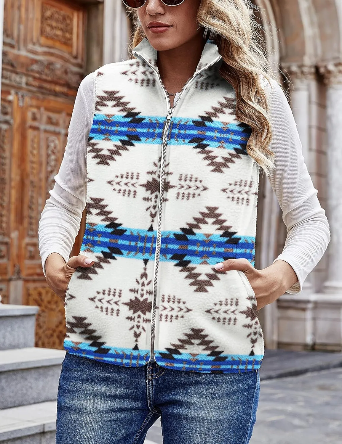 LOMON Womens Fuzzy Sherpa Fleece Jacket Lightweight Vest Cozy Sleeveless Cardigan Zipper Waistcoat Outerwear with Pocket