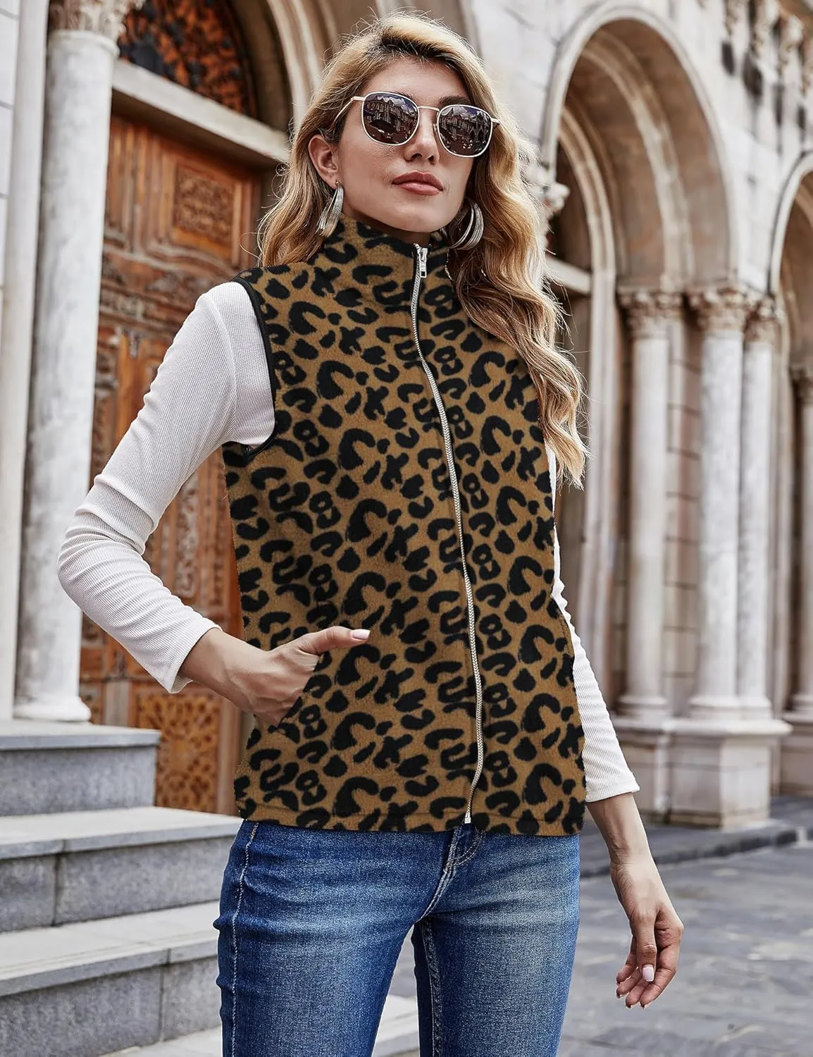 LOMON Womens Fuzzy Sherpa Fleece Jacket Lightweight Vest Cozy Sleeveless Cardigan Zipper Waistcoat Outerwear with Pocket