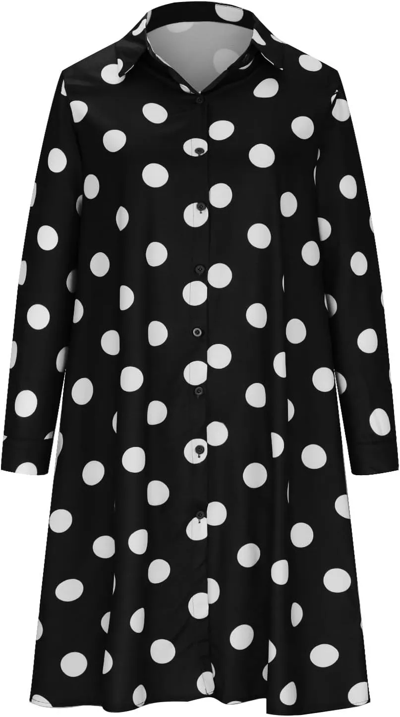 Long Dresses for Women Casual Long Sleeve V Neck Swiss Dots Maxi Dress Elegant Boho Flowy Swing Fall Maxi Dress