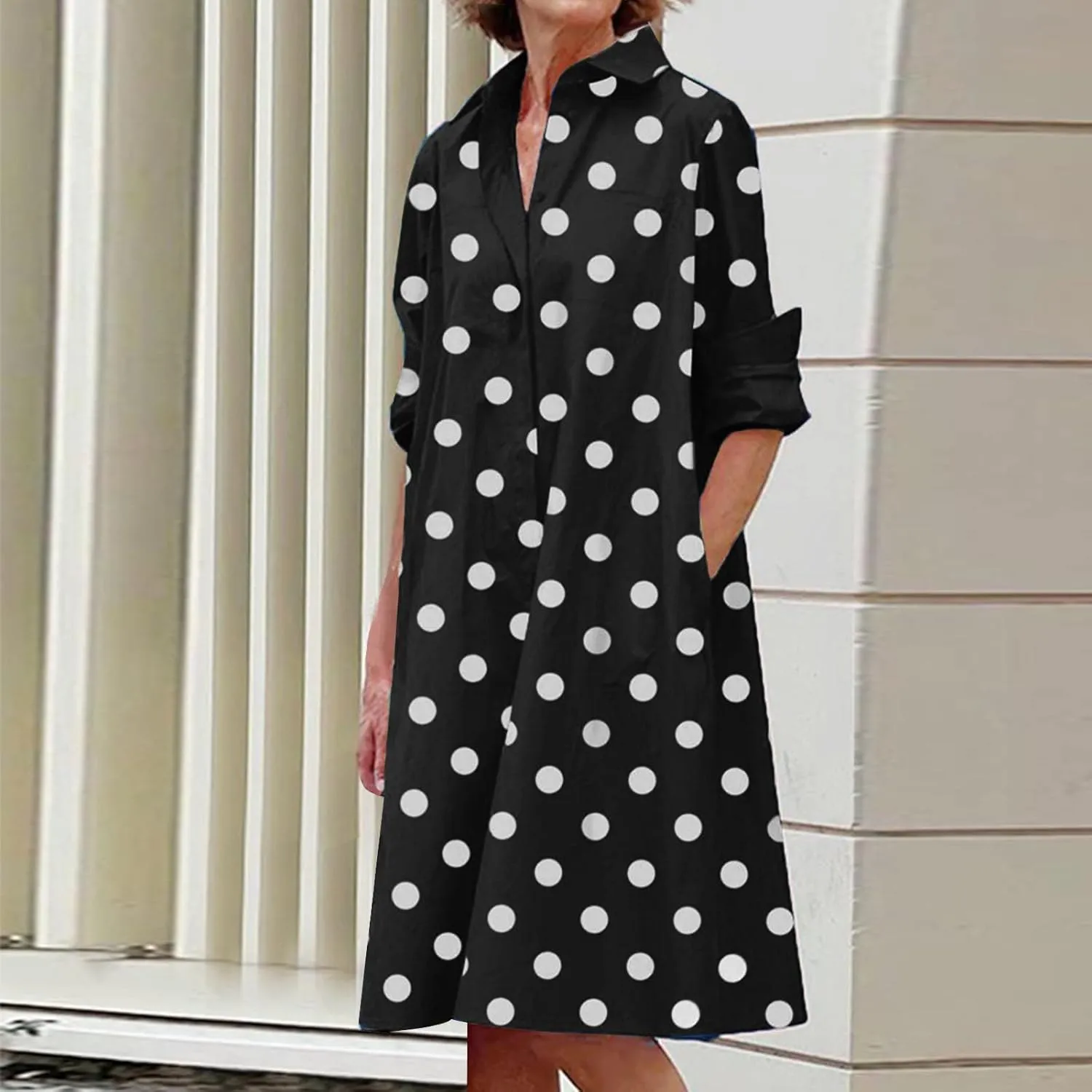 Long Dresses for Women Casual Long Sleeve V Neck Swiss Dots Maxi Dress Elegant Boho Flowy Swing Fall Maxi Dress