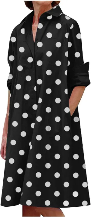 Long Dresses for Women Casual Long Sleeve V Neck Swiss Dots Maxi Dress Elegant Boho Flowy Swing Fall Maxi Dress