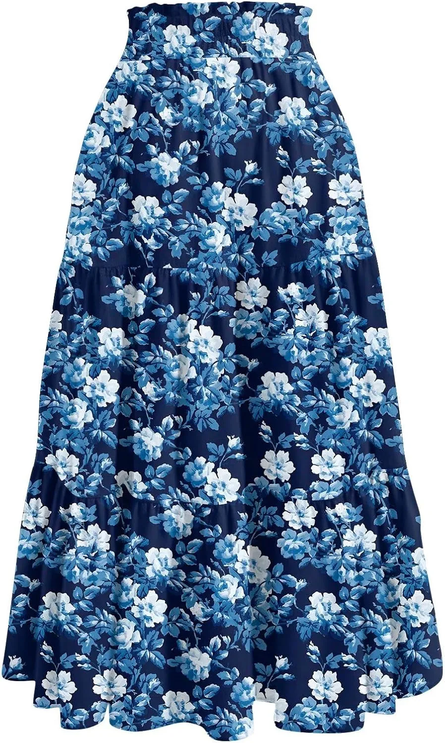 Long Skirts for Women Maxi Boho Summer Floral Print A Line Skirts Drawstring Elastic High Waist Pleated Tiered Skirt