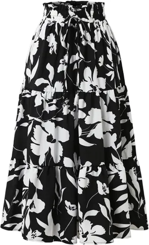 Long Skirts for Women,Elastic High Waisted Womens Boho Maxi Skirt with Pockets Linen Flowy Long Skirts 2025 Trendy