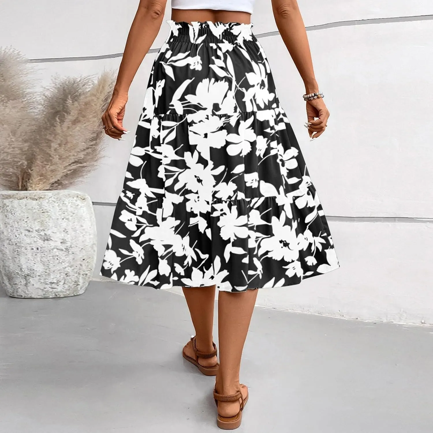 Long Skirts for Women,Elastic High Waisted Womens Boho Maxi Skirt with Pockets Linen Flowy Long Skirts 2025 Trendy