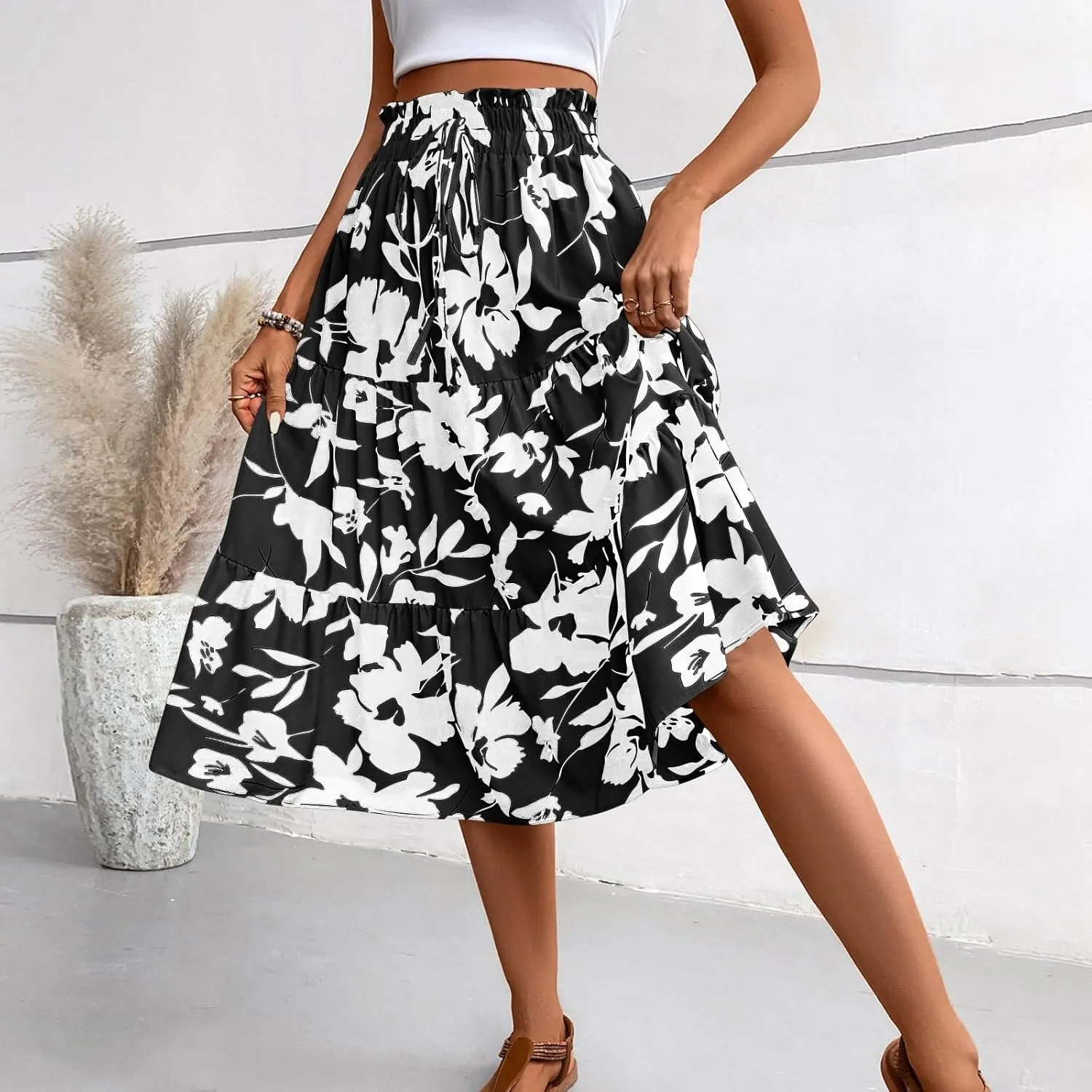 Long Skirts for Women,Elastic High Waisted Womens Boho Maxi Skirt with Pockets Linen Flowy Long Skirts 2025 Trendy