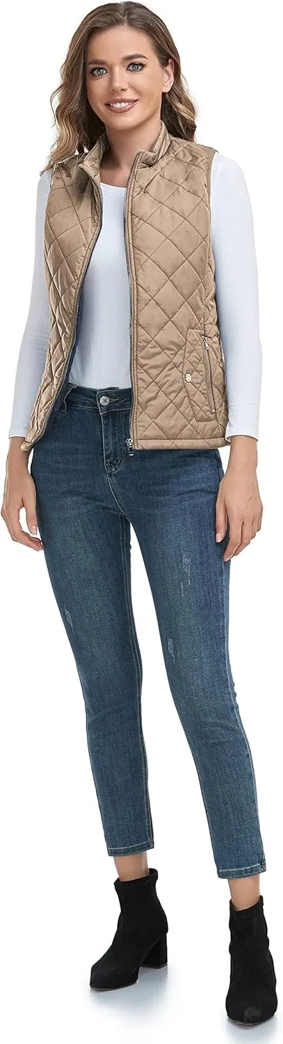 LONGKING 2025 Upgraded, Women's Outwear Vest With One Inner Pocket - Stand Collar Lightweight Zip Quilted Vest for Women