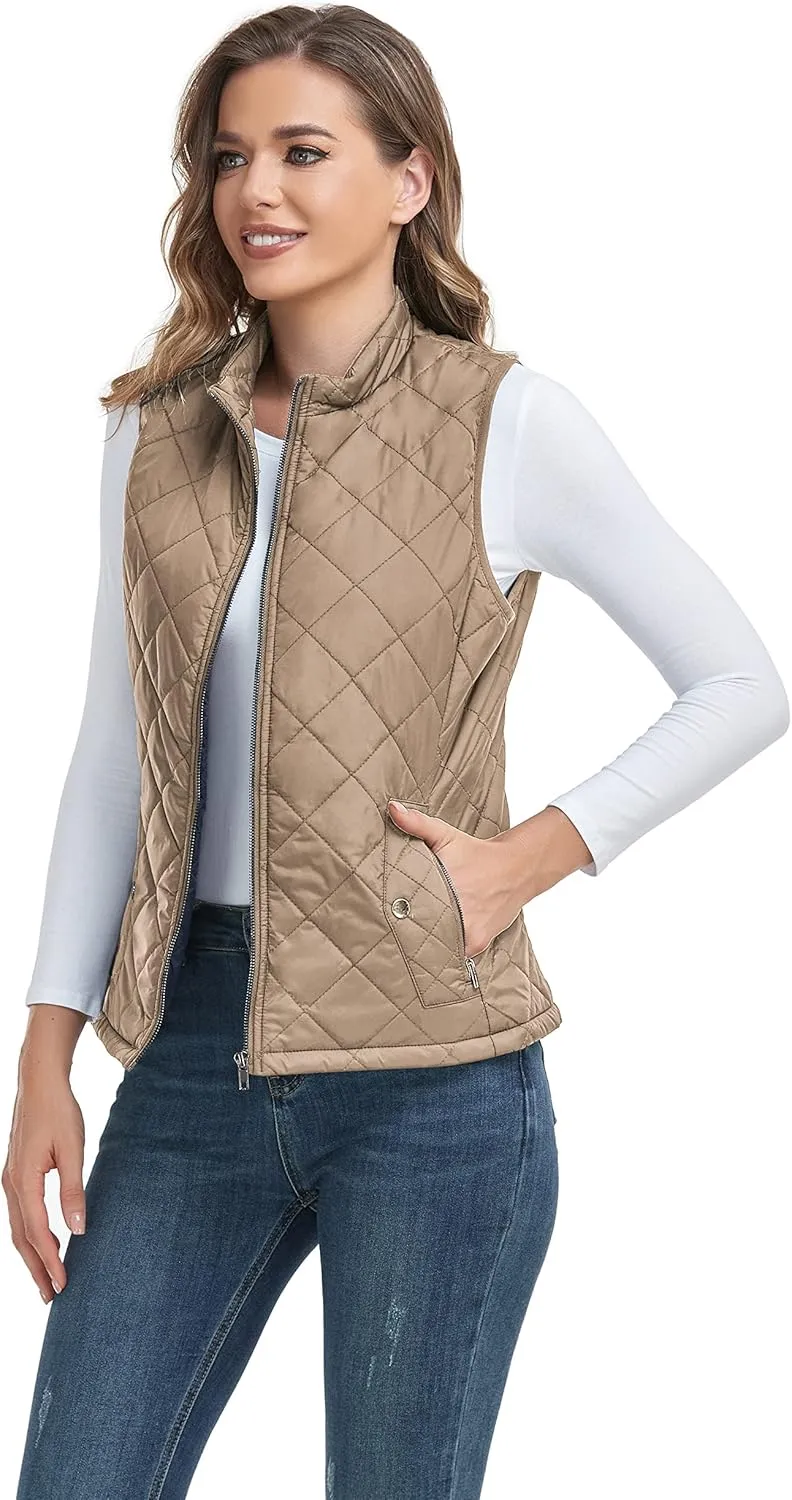 LONGKING 2025 Upgraded, Women's Outwear Vest With One Inner Pocket - Stand Collar Lightweight Zip Quilted Vest for Women