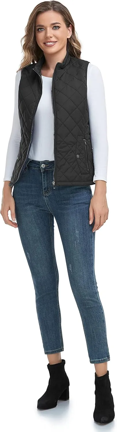 LONGKING 2025 Upgraded, Women's Outwear Vest With One Inner Pocket - Stand Collar Lightweight Zip Quilted Vest for Women