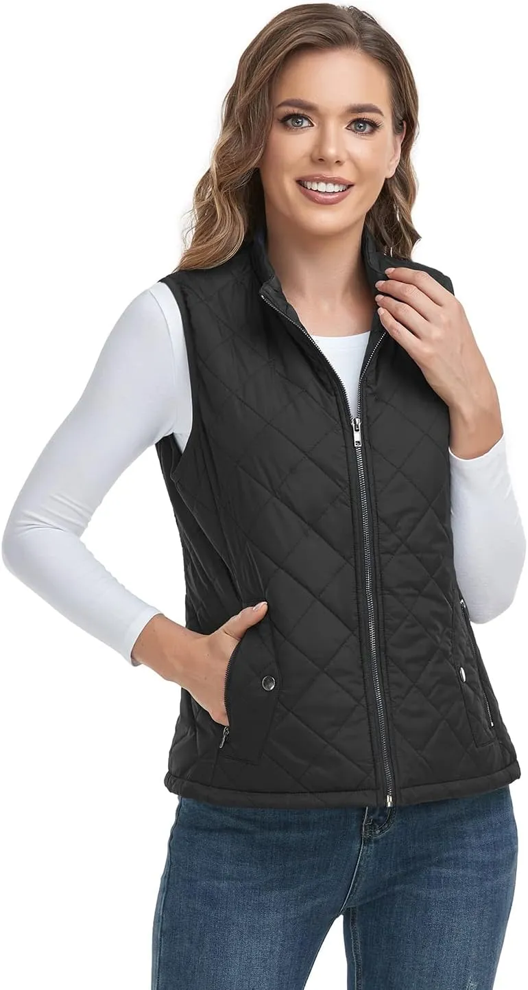 LONGKING 2025 Upgraded, Women's Outwear Vest With One Inner Pocket - Stand Collar Lightweight Zip Quilted Vest for Women