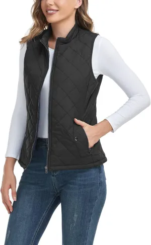 LONGKING 2025 Upgraded, Women's Outwear Vest With One Inner Pocket - Stand Collar Lightweight Zip Quilted Vest for Women