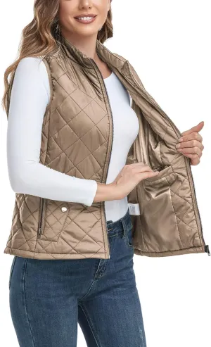 LONGKING 2025 Upgraded, Women's Outwear Vest With One Inner Pocket - Stand Collar Lightweight Zip Quilted Vest for Women
