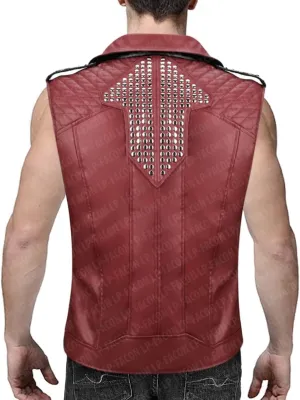 LP-FACON Mens Spikes Studded Rock Punk Red Leather Vest Motorcycle Brando Biker Leather Jacket Real/Faux