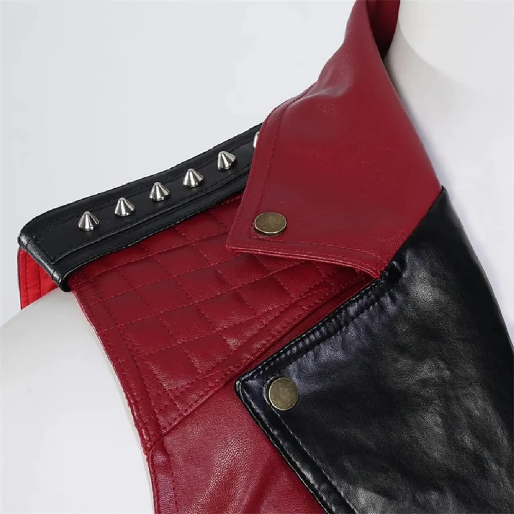 LP-FACON Mens Spikes Studded Rock Punk Red Leather Vest Motorcycle Brando Biker Leather Jacket Real/Faux
