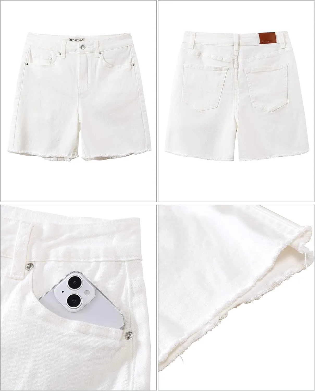 luvamia FleXclusive Jean Shorts for Women Trendy High Waisted Stretchy Denim Summer Raw Hem Mom Long Shorts Cutoff Jorts