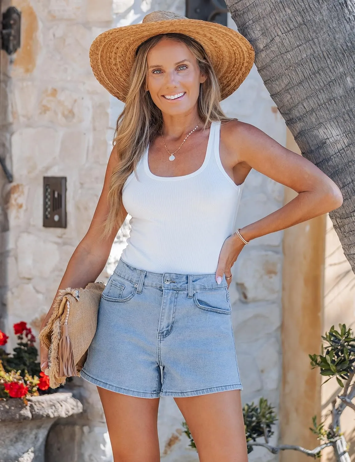 luvamia Jean Shorts for Women High Waisted Trendy Summer Casual Wide Leg Stretchy Denim Jorts Distressed Cut Off Shorts