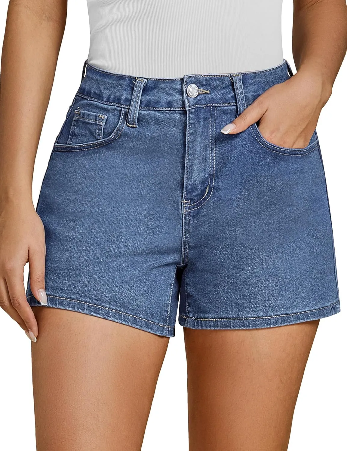luvamia Jean Shorts for Women High Waisted Trendy Summer Casual Wide Leg Stretchy Denim Jorts Distressed Cut Off Shorts
