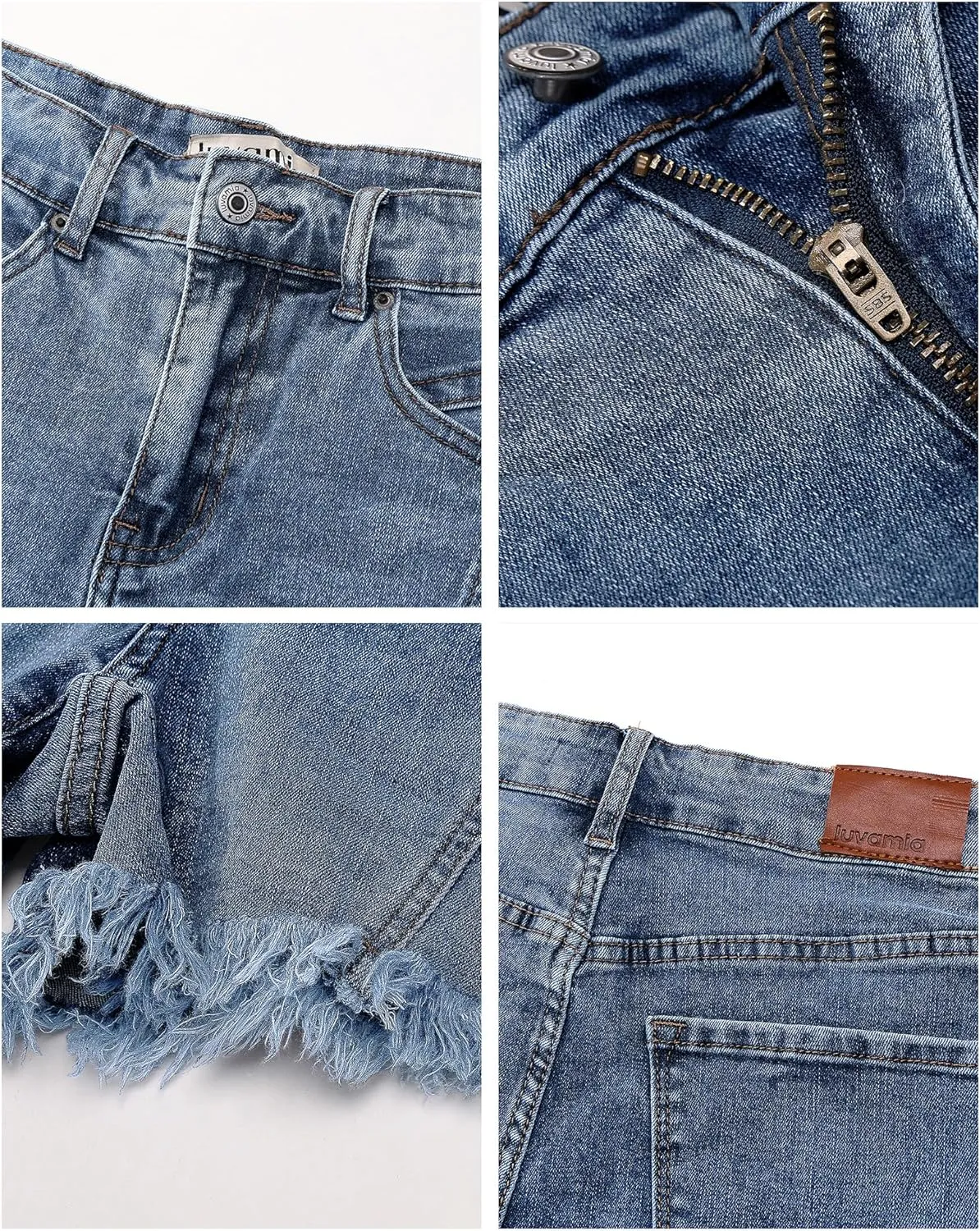 luvamia Jean Shorts for Women Trendy High Waisted Seamed Front Stretchy Denim Shorts Cut Off Frayed Hem Casual Summer
