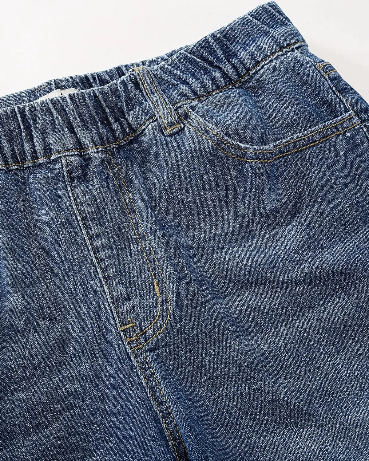 luvamia Jean Shorts for Women Trendy Pull On Mid Rise Elastic Waist Summer Casual Stretchy Long Denim Walking Shorts