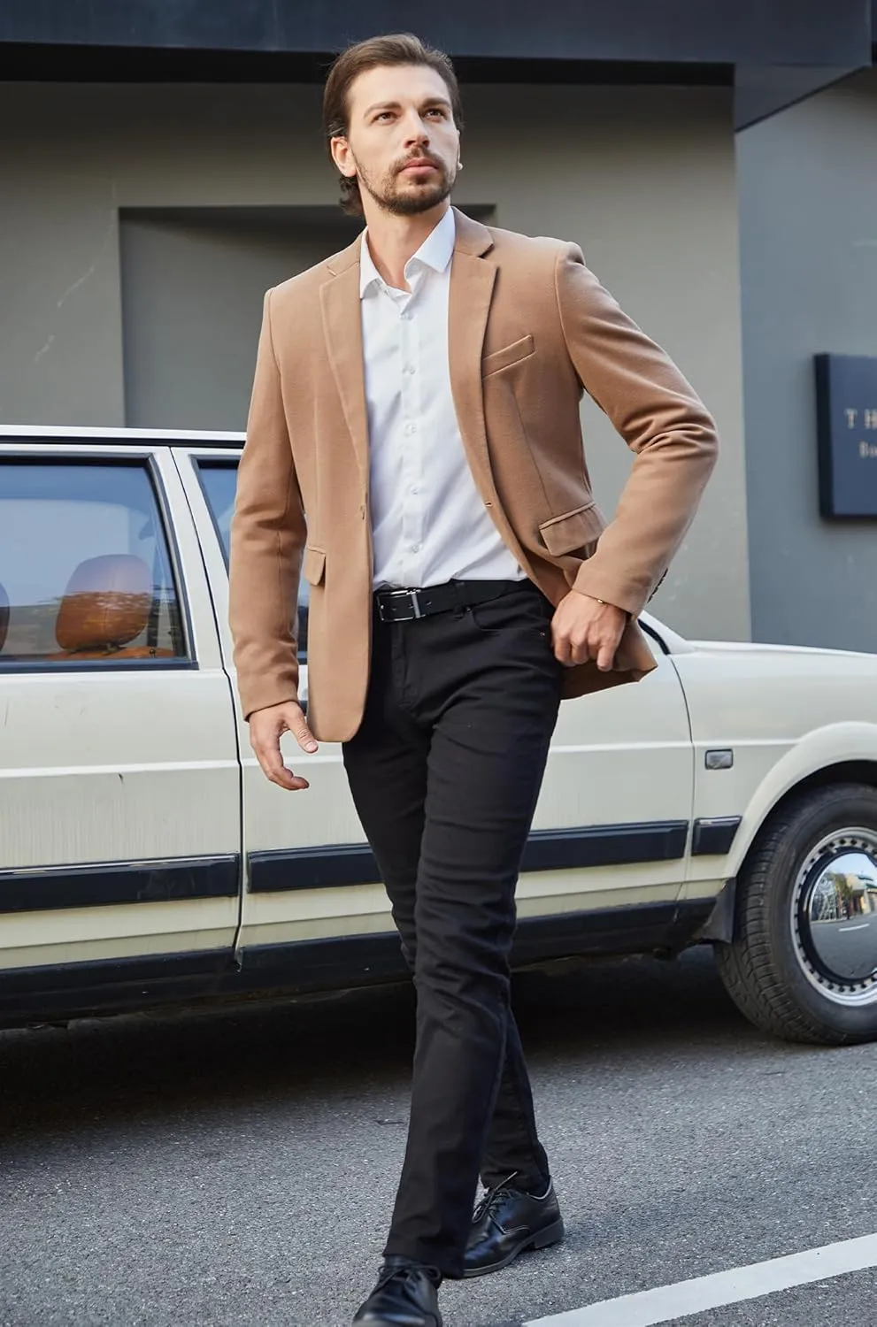 MAGE MALE Men's Blazer Casual Knit Sport Coat Slim Fit Suit Jacket Notch Lapel One Button Blazers